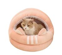 Cute plush hooded 2-in-1 non-slip bottom cat bed, a comfortable bed for indoor cats or small dogs(Pink,S 35CM)