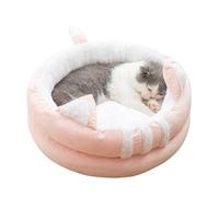 Cute plush hooded 2-in-1 non-slip bottom cat bed, a comfortable bed for indoor cats or small dogs(Pink-1,L 50CM)