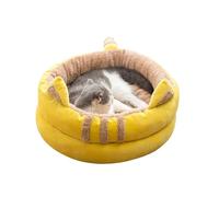Cute plush hooded 2-in-1 non-slip bottom cat bed, a comfortable bed for indoor cats or small dogs(Yellow-1,M 40CM)