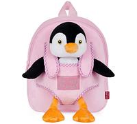 Cute Plush Penguin Backpack for Kids 3 4 5 Years with Fluffy Stuffed Puppet - Toddler Childrens Soft Daypack Kindergarten Travel - Baby Boy Girl Cuddly Animal Handbag for Infant - Perletti (Penguin)