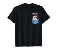 Cute Pocket Black and Tan Shiba Inu Puppy Lover Dog Mom T-Shirt