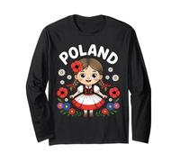 Cute Poland Girl Traditional Folk Dress with Flowers Kids Long Sleeve T-Shirt