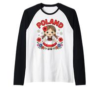 Cute Poland Girl Traditional Folk Dress with Flowers Kids Raglan Baseball Tee