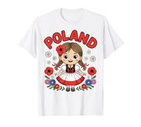 Cute Poland Girl Traditional Folk Dress with Flowers Kids T-Shirt