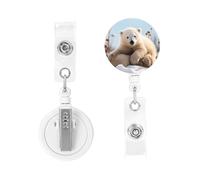 Cute Polar Bear Animals Badge Reels Retractable Badge Holder with Alligator Clip Cute Nurse Telescopic Badge Clip Name ID Card Holders for Office Worker Doctor Nurse Key Holder