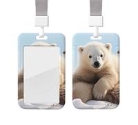 Cute Polar Bear Animals ID Badge Holder with Lanyard Vertical ID Card Holder with Clear Window Sliding Card Case Protector Pouch for Nurse Officer Teacher Name Credit Cards Holder