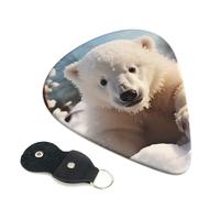 cute polar bear baby Guitar Picks 6 Pcs, 0.71mm Thickness Celluloid Plectrum with Leather Picks Holder, Personalized Guitar Pick for Bass Electric Acoustic Guitars Lovers Gift