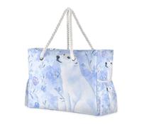 Cute Polar Bear Blue Portable Beach Bag for Women with Zipper Everyday Tote Bags for Women Good for Travel Pool Swim Beach Vacation Necessities