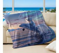 Cute Polar Bear Dolphin Printed Blanket, Super Soft Warm Flannel Throw, Perfect for Kids Room Sofa Bed (04,130x150cm)