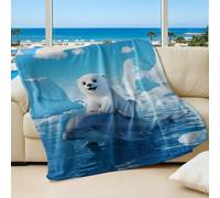 Cute Polar Bear Dolphin Printed Blanket, Super Soft Warm Flannel Throw, Perfect for Kids Room Sofa Bed (01,180x200cm)