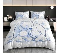 Cute Polar Bear Double Size Duvet Cover Set Animal Pattern Bedding 200x200 3D Soft Comfort Microfiber Quilt Cover with Zipper Closure and 2 Pillowcases for Teens and Adults A.2082