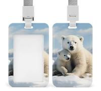 Cute Polar Bear ID Badge Holder with Lanyard, Breakaway Lanyard Vertical ID Card Protector Case Multi-Use Badge Holder for Office, Teacher, Nurse