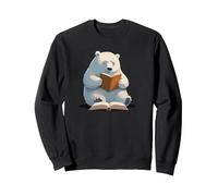 Cute Polar Bear is reading a Book, Reading Polar Bear Sweatshirt, Adult Unisex, Black, Medium