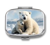 Cute Polar Bear Pill Box,2 Compartments Square Pills Container,Portable for Pocket Or Purse Pill Organizer to Hold Vitamins,Medication,Fish Oil,etc