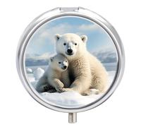 Cute Polar Bear Pill Box with 3 Compartments Medicine Pill Case Portable Round Vitamin Holder Decorative Metal Medicine Organizer