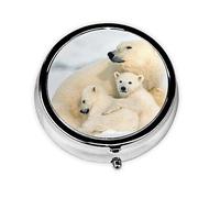 Cute Polar Bear Print Round Pill Organizer 3 Compartment Pill Box Portable Medicine Pill Case for Outdoor Travel