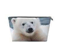 Cute Polar Bear Printed Toiletry Bag for Women Girl Portable Travel Cosmetic Bag Leather Makeup Pouch Organizer with Silver Zipper