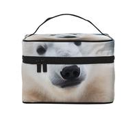 Cute Polar Bear Printing Makeup Bag for Women Portable Travel Cosmetic Case Make Up Organizer Bag Beauty Box with Inner Pouch and Handle