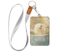Cute Polar Bear Retro Bathtub Leather Badge Holder Women with Lanyard and 3-Card Capacity id Card Holders for Office School IDs,Hotel Key Cards, Pass Cards