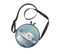 Cute Polar Bear Retro Bathtub Round Cross Body Bag for Women Practical with Adjustable Strap Handbags For Hiking Traveling Canvas Messenger Purse