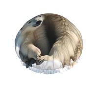 Cute Polar Bear Shower Cap for Women Double Layers Thick Hair Caps Reusable Waterproof Bath Caps with Elastic Band Hair Hat Washable Shower Hat for Men Women Spa Salon
