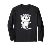 Cute Polar Bear Skiing Cartoon Winter Adventure Long Sleeve T-Shirt
