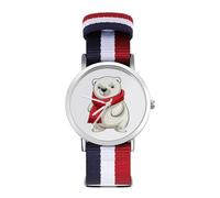 Cute Polar Bear Sport Watch for Men Women Nylon Strap Wrist Watch Analog Quartz Watch
