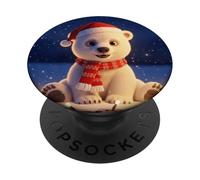 Cute Polar Bear Winter Night Christmas Lights Cartoon Art PopSockets Adhesive PopGrip