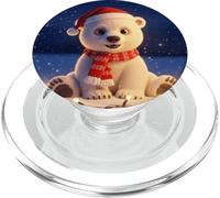 Cute Polar Bear Winter Night Christmas Lights Cartoon Art PopSockets PopGrip for MagSafe
