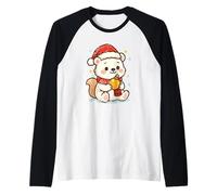 Cute Polar Bear Winter with Santa Hat Raglan Baseball Tee