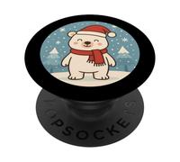Cute Polar Bear with Hat and Scarf PopSockets Adhesive PopGrip