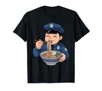 Cute Police Eating Ramen Japanese Kawaii Officer Noodles T-Shirt