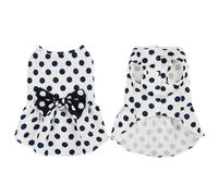 Cute Polka Dots Cat Small Dog Dress with Bow Tie Summer Clothes with D-Ring on The Back for Puppy Cat (White with Navy Dots,Large (Chest Girth 42cm/16.5in))
