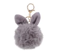 Cute Pom Pom Ball Keychain Rabbit Ear Keyring Bag Charm Decoration (Gray)