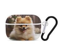 Cute Pomeranian Dog AirPods Pro Case Cover with Keychain Ring PC Hard Shell Protective Case for AirPods Pro 2nd for Women Men Generation Easy Open Full Drop Protection Cover White-Style