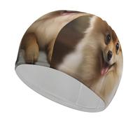 Cute Pomeranian Dog Bathing Cap High Elasticity Swimming Caps Fit Both Long Hair Short Hair Comfortable Large Shower Cap for Drag Reduction and Hair Protection