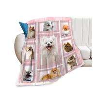 Cute Pomeranian Dog Blanket Pink Pomeranian Decor Throw Blanket Super Warm Soft Plush Lightweight Fleece Flannel Blanket Gifts for Dog Lovers Girls Women Boys Kids for Winter Couch Bedding 40"X50"