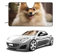 Cute Pomeranian Dog Car Windshield Sun Shade Keep Car Interior Cool 55"x30" Folding Front Window Sun Shade, Heat Shield for SUV, Truck, Blocks UV