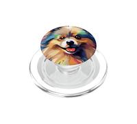 Cute Pomeranian Dog Face Colorful Art Puppy Face Black PopSockets PopGrip for MagSafe