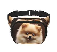 Cute Pomeranian Dog Fanny Pack For Women Waterproof Adjustable Belt Bags Waist Pack Fashion Casual Crossbody Bags Bum Bag For Running Workout Hiking Traveling, Black, One Size