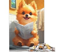 Cute Pomeranian Dog Reading Newspaper Toilet Funny Puzzle for Adults And Teenagers 500 Pieces Puzzles for Adults Teenagers 14+ 500pcs (52x38cm)