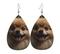Cute Pomeranian Earrings for Women Faux Leather Earring Teardrop Dangle Earrings Lightweight Jewelry Gift