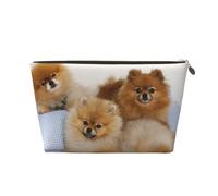 Cute Pomeranian Leather Travel Wash Bag, Stylish and Durable, Easy to Carry