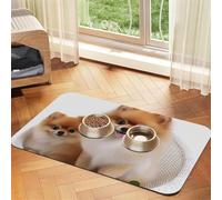 Cute Pomeranian Pet Feeding Mat 40x60cm, Absorbent Dog Mat for Food and Water Bowl, PU Leather Cat Food Mat Waterproof Dog Bowl Mats Quick Dry Pet Placemats-No Stains