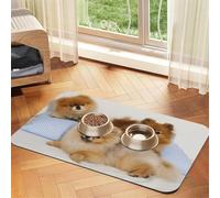 Cute pomeranian print Cats Pet Bowl Placemat Pet Feeding Mats for Dogs, Non-Slip PU Leather Tablecloth for Pets