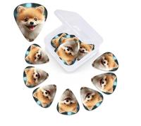 Cute Pomeranian Print Guitar Picks 12 Pack with Custom Organizer Storage Box, Guitar Accessories, Ukulele for Acoustic Guitar, Bass, Day Gift