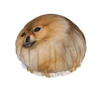 Cute Pomeranian Print Shower Essentials Bonnet For Women, Large Washable Elastic Band Bath Hair Wrap Shower Cap