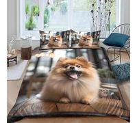 Cute Pomeranian Single Duvet Cover Sets Soft Microfiber Fluffy Dogs Bedding Set 3D Printed Quilt Cover 150 x 200 cm with Zipper Closure and 2 Pillowcases aa_1185