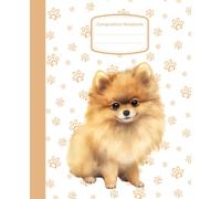 Cute Pomeranian Watercolor with Paws Background | Composition Notebook: Gift, Diary for Dog Lovers | Cream Paper | Wide Ruled 7.5 x 9.25 | 120 pages