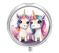 Cute Pony Pill Box Case 3 Compartment Travel Medicine Pill Organizer 3X A Day Portable Vitamin Organizer with Mirror Small Pillbox for Purse & Pocket Cute Daily Medicine Container Metal Vitamin Case